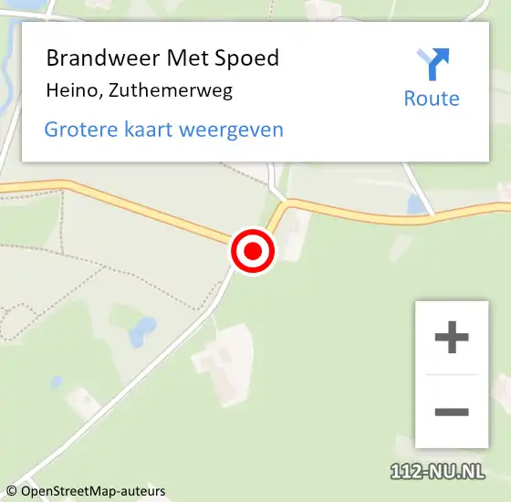 Locatie op kaart van de 112 melding: Brandweer Met Spoed Naar Heino, Zuthemerweg op 18 februari 2022 20:05