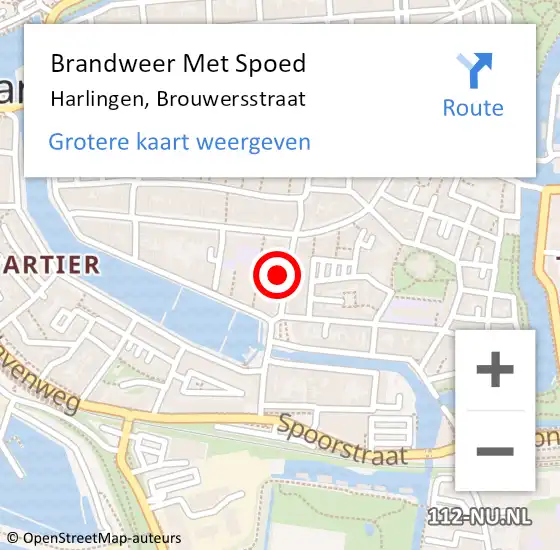 Locatie op kaart van de 112 melding: Brandweer Met Spoed Naar Harlingen, Brouwersstraat op 18 februari 2022 20:09