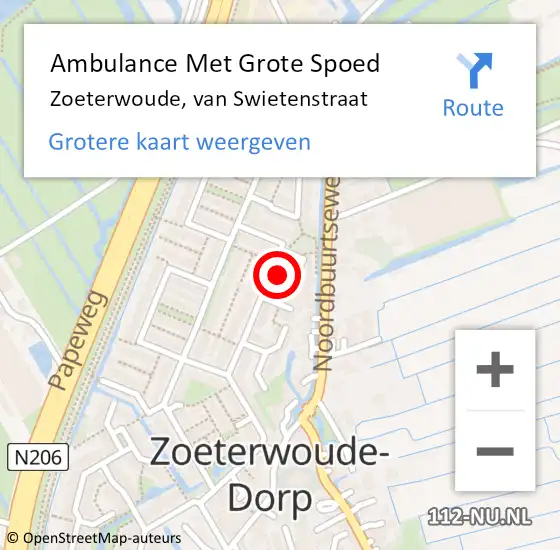 Locatie op kaart van de 112 melding: Ambulance Met Grote Spoed Naar Zoeterwoude, van Swietenstraat op 18 februari 2022 20:12