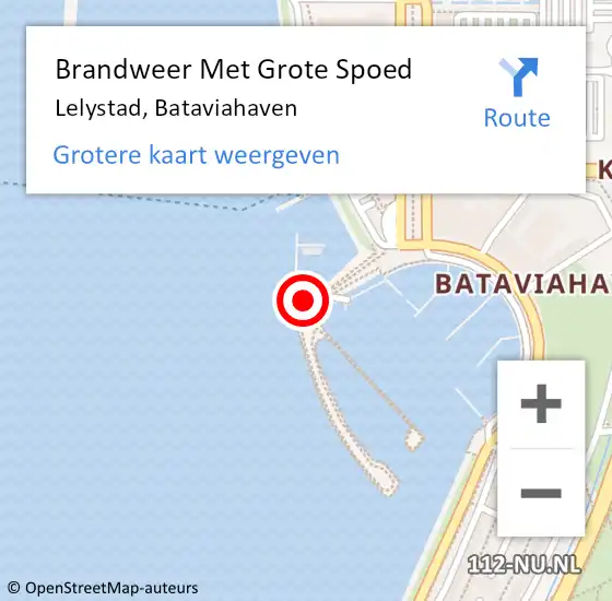 Locatie op kaart van de 112 melding: Brandweer Met Grote Spoed Naar Lelystad, Bataviahaven op 18 februari 2022 20:13