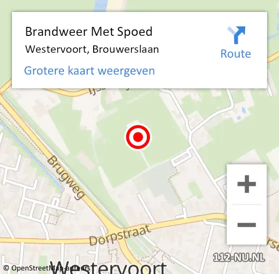 Locatie op kaart van de 112 melding: Brandweer Met Spoed Naar Westervoort, Brouwerslaan op 18 februari 2022 20:18