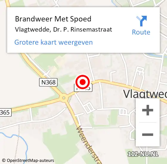 Locatie op kaart van de 112 melding: Brandweer Met Spoed Naar Vlagtwedde, Dr. P. Rinsemastraat op 18 februari 2022 20:18