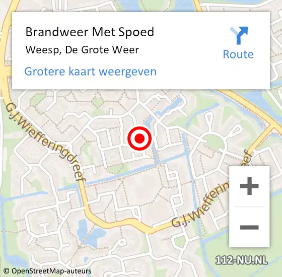 Locatie op kaart van de 112 melding: Brandweer Met Spoed Naar Weesp, De Grote Weer op 18 februari 2022 20:19