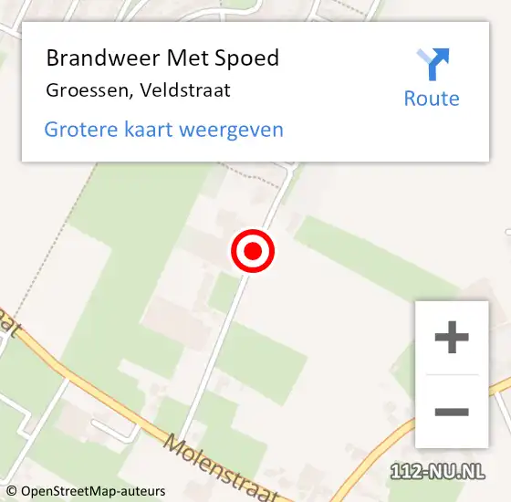 Locatie op kaart van de 112 melding: Brandweer Met Spoed Naar Groessen, Veldstraat op 18 februari 2022 20:23