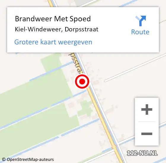 Locatie op kaart van de 112 melding: Brandweer Met Spoed Naar Kiel-Windeweer, Dorpsstraat op 18 februari 2022 20:27