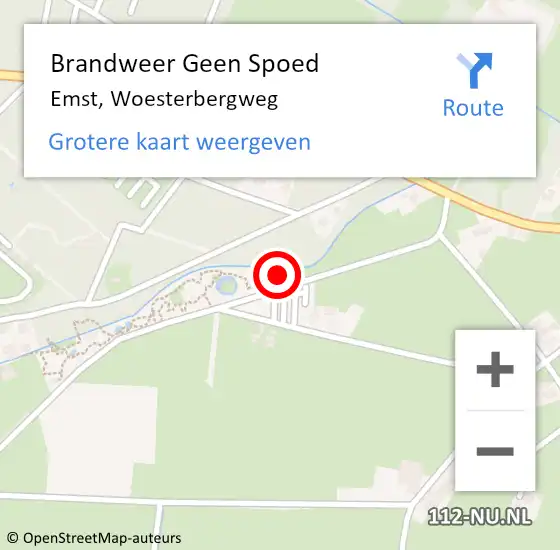 Locatie op kaart van de 112 melding: Brandweer Geen Spoed Naar Emst, Woesterbergweg op 18 februari 2022 20:33