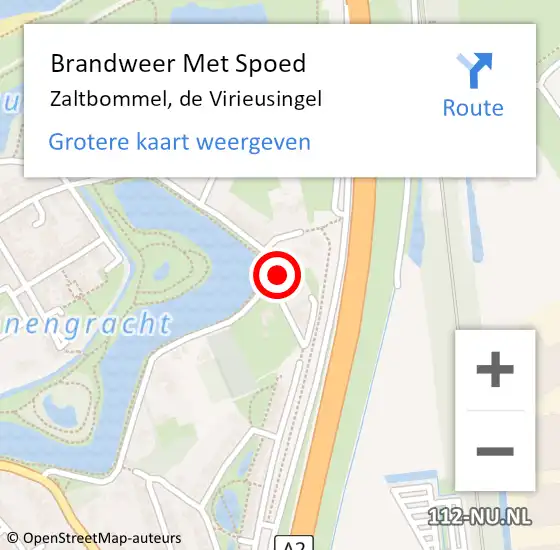 Locatie op kaart van de 112 melding: Brandweer Met Spoed Naar Zaltbommel, de Virieusingel op 18 februari 2022 20:34