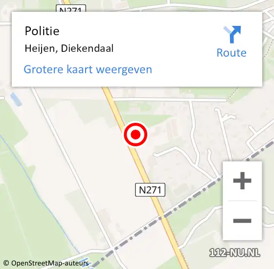 Locatie op kaart van de 112 melding: Politie Heijen, Diekendaal op 18 februari 2022 20:35