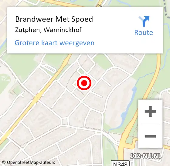 Locatie op kaart van de 112 melding: Brandweer Met Spoed Naar Zutphen, Warninckhof op 18 februari 2022 20:37