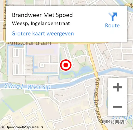 Locatie op kaart van de 112 melding: Brandweer Met Spoed Naar Weesp, Ingelandenstraat op 18 februari 2022 20:38