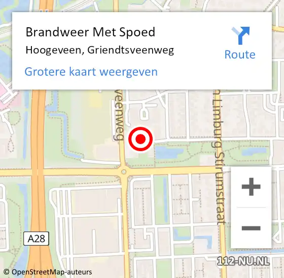 Locatie op kaart van de 112 melding: Brandweer Met Spoed Naar Hoogeveen, Griendtsveenweg op 18 februari 2022 20:46