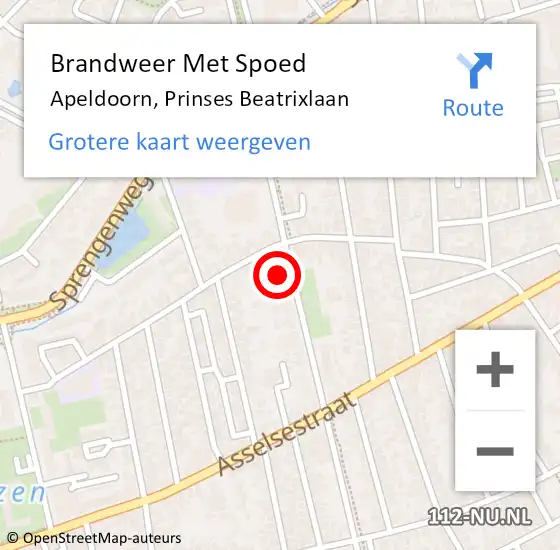 Locatie op kaart van de 112 melding: Brandweer Met Spoed Naar Apeldoorn, Prinses Beatrixlaan op 18 februari 2022 20:47