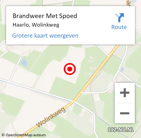 Locatie op kaart van de 112 melding: Brandweer Met Spoed Naar Haarlo, Wolinkweg op 18 februari 2022 20:47