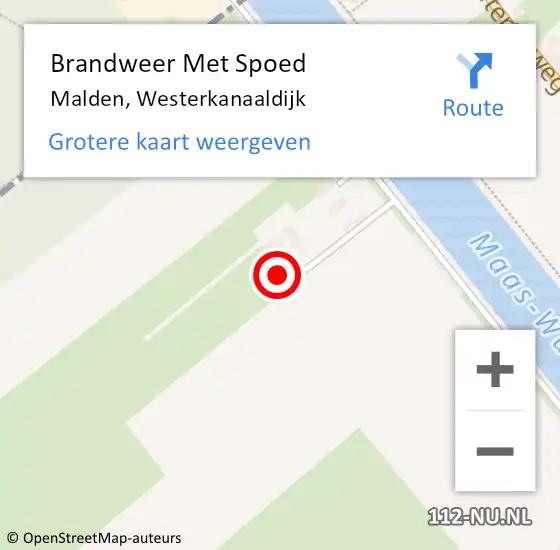 Locatie op kaart van de 112 melding: Brandweer Met Spoed Naar Malden, Westerkanaaldijk op 18 februari 2022 20:51