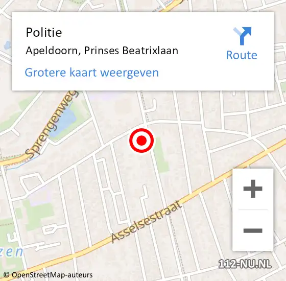 Locatie op kaart van de 112 melding: Politie Apeldoorn, Prinses Beatrixlaan op 18 februari 2022 20:51