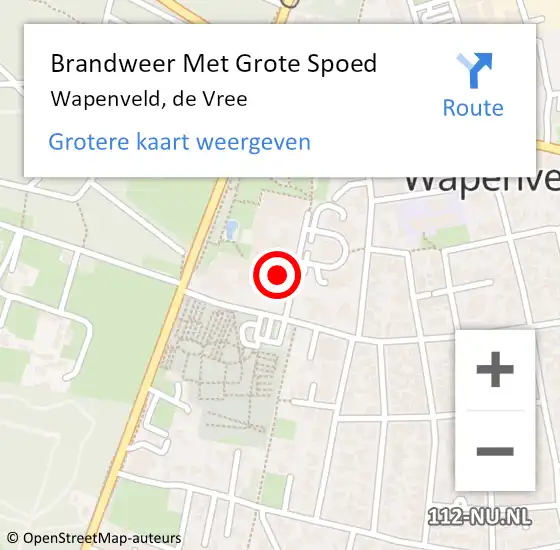 Locatie op kaart van de 112 melding: Brandweer Met Grote Spoed Naar Wapenveld, de Vree op 18 februari 2022 20:52