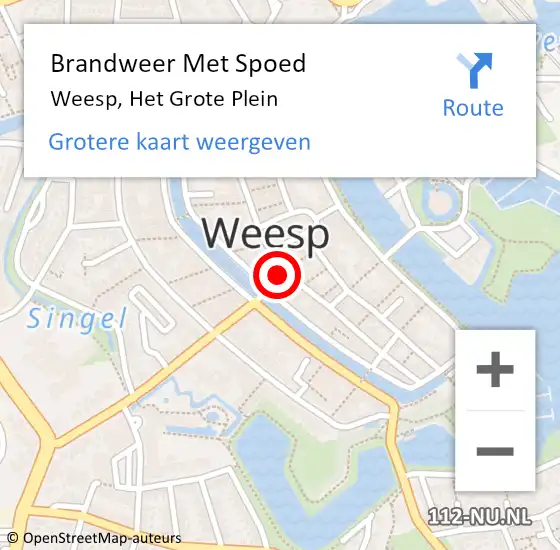 Locatie op kaart van de 112 melding: Brandweer Met Spoed Naar Weesp, Het Grote Plein op 18 februari 2022 20:53