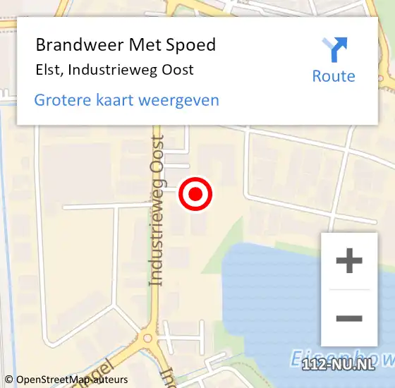 Locatie op kaart van de 112 melding: Brandweer Met Spoed Naar Elst, Industrieweg Oost op 18 februari 2022 20:58