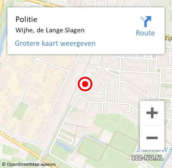 Locatie op kaart van de 112 melding: Politie Wijhe, de Lange Slagen op 18 februari 2022 21:00