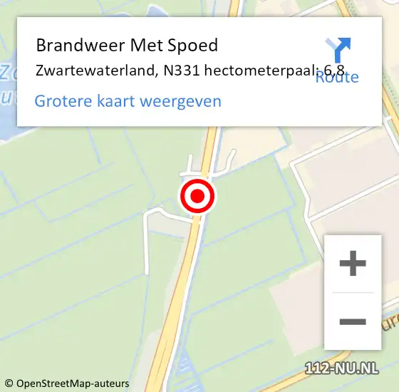 Locatie op kaart van de 112 melding: Brandweer Met Spoed Naar Zwartewaterland, N331 hectometerpaal: 6,8 op 18 februari 2022 21:00