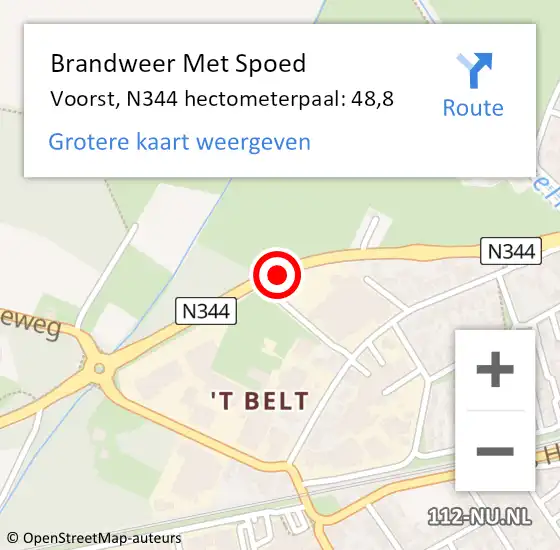 Locatie op kaart van de 112 melding: Brandweer Met Spoed Naar Voorst, N344 hectometerpaal: 48,8 op 18 februari 2022 21:01