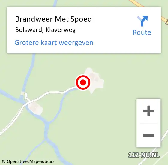 Locatie op kaart van de 112 melding: Brandweer Met Spoed Naar Bolsward, Klaverweg op 18 februari 2022 21:01