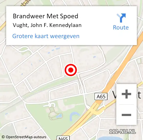 Locatie op kaart van de 112 melding: Brandweer Met Spoed Naar Vught, John F. Kennedylaan op 18 februari 2022 21:01