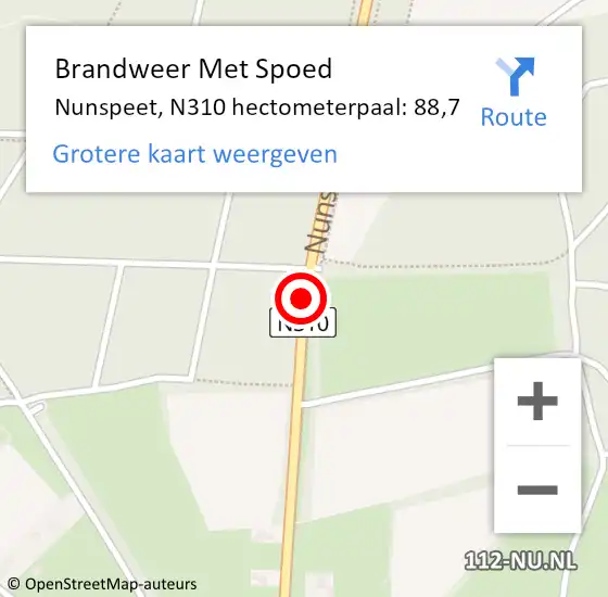 Locatie op kaart van de 112 melding: Brandweer Met Spoed Naar Nunspeet, N310 hectometerpaal: 88,7 op 18 februari 2022 21:04