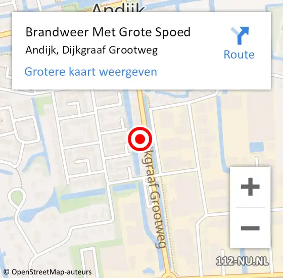 Locatie op kaart van de 112 melding: Brandweer Met Grote Spoed Naar Andijk, Dijkgraaf Grootweg op 18 februari 2022 21:05