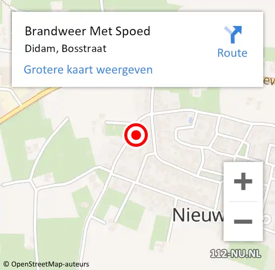 Locatie op kaart van de 112 melding: Brandweer Met Spoed Naar Didam, Bosstraat op 18 februari 2022 21:06