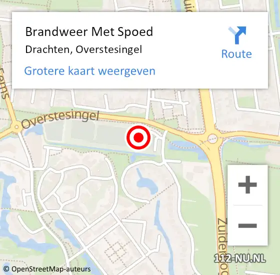 Locatie op kaart van de 112 melding: Brandweer Met Spoed Naar Drachten, Overstesingel op 18 februari 2022 21:06