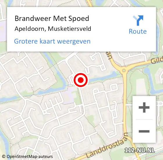 Locatie op kaart van de 112 melding: Brandweer Met Spoed Naar Apeldoorn, Musketiersveld op 18 februari 2022 21:08