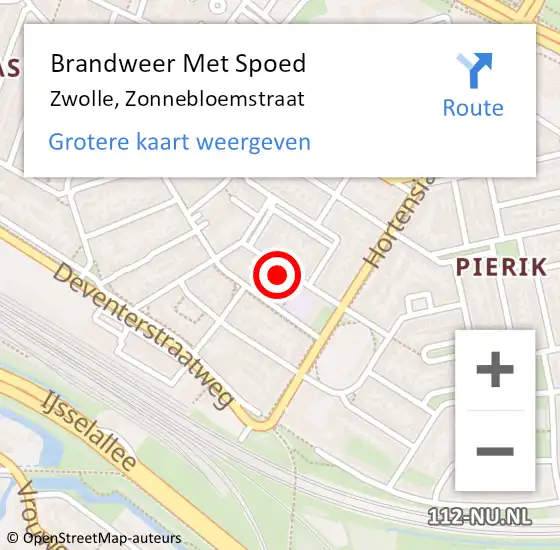 Locatie op kaart van de 112 melding: Brandweer Met Spoed Naar Zwolle, Zonnebloemstraat op 18 februari 2022 21:14