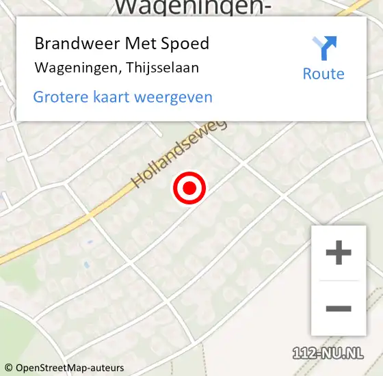 Locatie op kaart van de 112 melding: Brandweer Met Spoed Naar Wageningen, Thijsselaan op 18 februari 2022 21:15