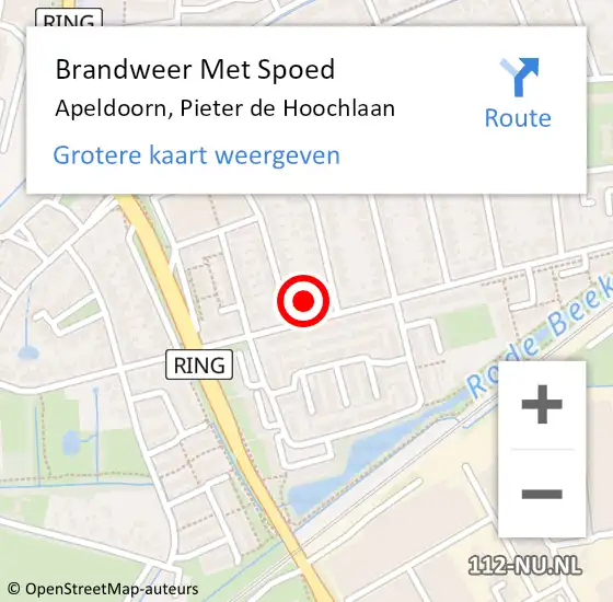 Locatie op kaart van de 112 melding: Brandweer Met Spoed Naar Apeldoorn, Pieter de Hoochlaan op 18 februari 2022 21:21