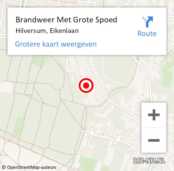 Locatie op kaart van de 112 melding: Brandweer Met Grote Spoed Naar Hilversum, Eikenlaan op 18 februari 2022 21:24