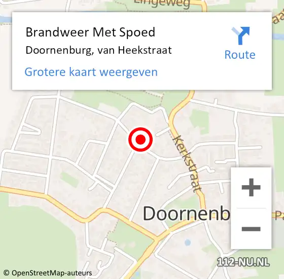 Locatie op kaart van de 112 melding: Brandweer Met Spoed Naar Doornenburg, van Heekstraat op 18 februari 2022 21:25