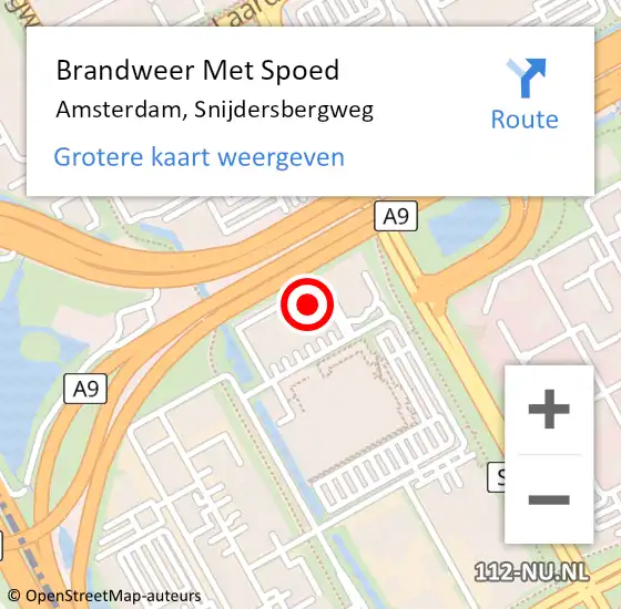 Locatie op kaart van de 112 melding: Brandweer Met Spoed Naar Amsterdam-Zuidoost, Snijdersbergweg op 18 februari 2022 21:25