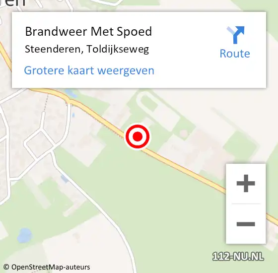 Locatie op kaart van de 112 melding: Brandweer Met Spoed Naar Steenderen, Toldijkseweg op 18 februari 2022 21:25