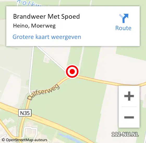 Locatie op kaart van de 112 melding: Brandweer Met Spoed Naar Heino, Moerweg op 18 februari 2022 21:33