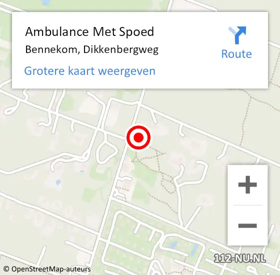 Locatie op kaart van de 112 melding: Ambulance Met Spoed Naar Bennekom, Dikkenbergweg op 18 februari 2022 21:33
