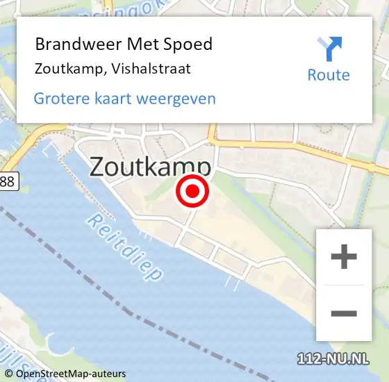 Locatie op kaart van de 112 melding: Brandweer Met Spoed Naar Zoutkamp, Vishalstraat op 18 februari 2022 21:36