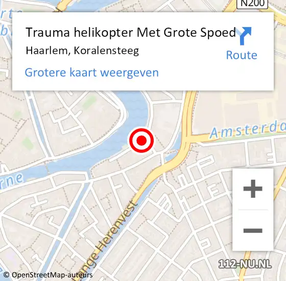 Locatie op kaart van de 112 melding: Trauma helikopter Met Grote Spoed Naar Haarlem, Koralensteeg op 18 februari 2022 21:36