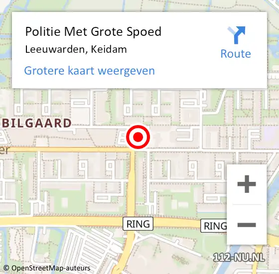 Locatie op kaart van de 112 melding: Politie Met Grote Spoed Naar Leeuwarden, Keidam op 18 februari 2022 21:40