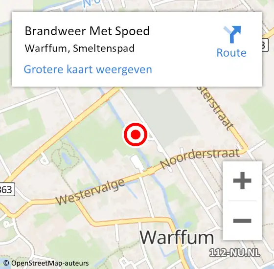 Locatie op kaart van de 112 melding: Brandweer Met Spoed Naar Warffum, Smeltenspad op 18 februari 2022 21:45