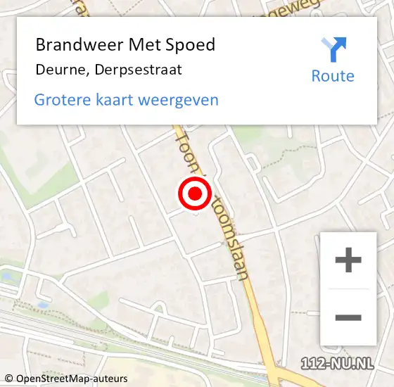 Locatie op kaart van de 112 melding: Brandweer Met Spoed Naar Deurne, Derpsestraat op 18 februari 2022 21:46