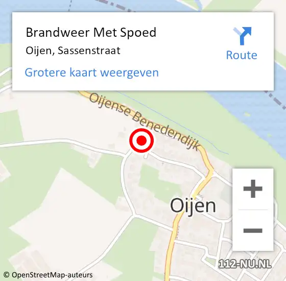 Locatie op kaart van de 112 melding: Brandweer Met Spoed Naar Oijen, Sassenstraat op 18 februari 2022 21:46