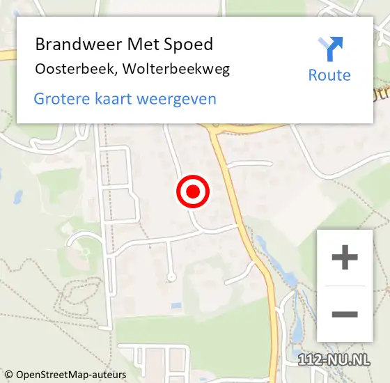 Locatie op kaart van de 112 melding: Brandweer Met Spoed Naar Oosterbeek, Wolterbeekweg op 18 februari 2022 21:47
