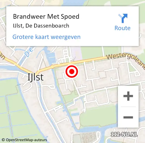 Locatie op kaart van de 112 melding: Brandweer Met Spoed Naar IJlst, De Dassenboarch op 18 februari 2022 21:48