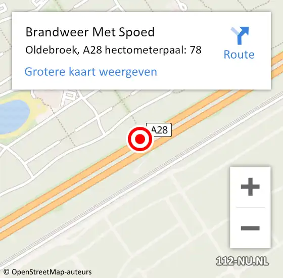 Locatie op kaart van de 112 melding: Brandweer Met Spoed Naar Oldebroek, A28 hectometerpaal: 78 op 18 februari 2022 21:50